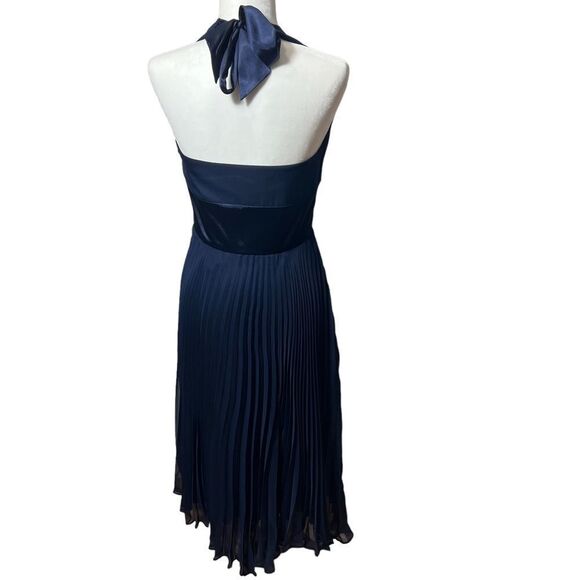 Donna Ricco Midi Navy Halter Dress with Silky waist and straps and Pleated Skirt - Picture 7 of 12